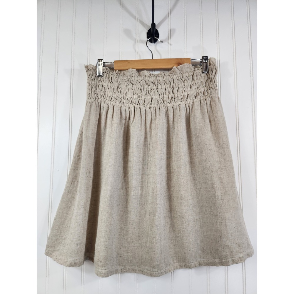 Anthropologie Smocked Waist Linen Blend Mini Skirt Beige Small W32x22L Summer